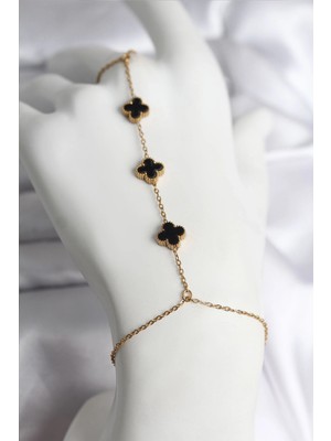 Shoplet Buğz 316L Çelik Gold Renk Siyah Yonca Model Kadın Şahmeran