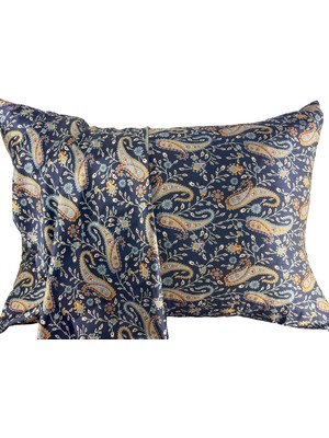 ICON SILK 'Sleep & Glow' %100 Saf Ipek Fermuarlı Yastık Kılıfı (Lacivert Şal Desenli)