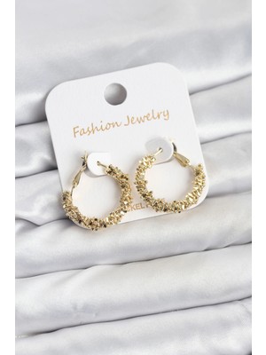 Shoplet Buğz Pirinç Gold Renk Küçük Tırtıklı Halka Model Kadın Küpe