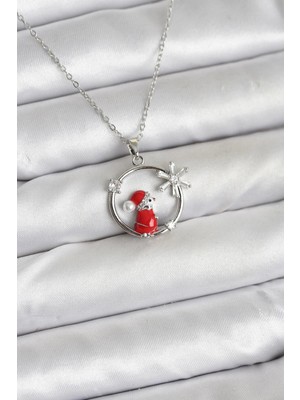 Shoplet Buğz 316L Çelik Zincir Gümüş Zirkon Taşlı Yılbaşı Tema Kadın Kolye