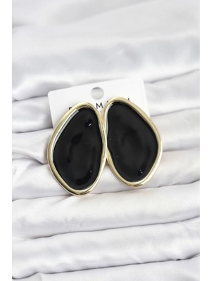 Shoplet Buğz Pirinç Siyah Mineli Damla Model Vintage Plaka Kadın Küpe