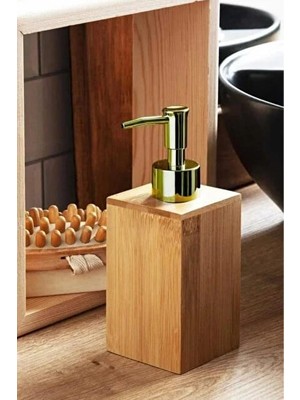 Sween Home 250 ml Kare Gold Kapaklı Bambu Sıvı Sabunluk