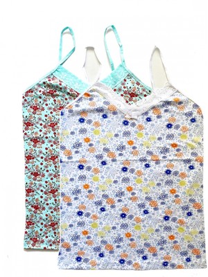 Marsilyan 2 Adet Kadın Askılı Desenli Atlet Dantelli Empirme Pamuklu Penye D5-6