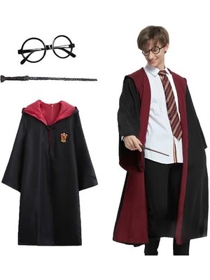 Shoplet Buğz Harry Potter Gryffindor Kapşonlu Çocuk Kostüm Seti 7-8 Yaş