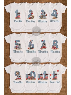 Overoz Her Aya Özel Sevimli Hayvan Baskılı 12'li Beyaz Bebek Body Seti Zıbın AY010-EN