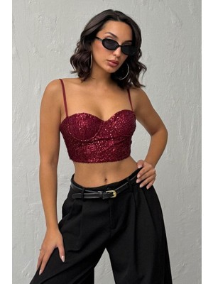 Ckm Moda Seduction Payetli Büstiyer Bordo