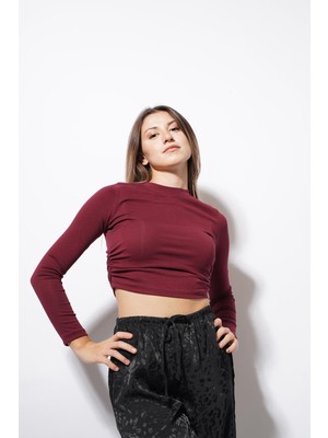Ckm Moda Angle Yan Büzgülü Body Bordo