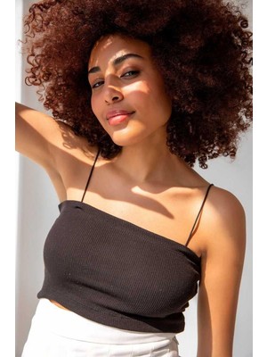 Ckm Moda Cyrus Yüksek Kalite Kadın Ip Askılı Pamuklu Crop Top Büstiyer  Siyah