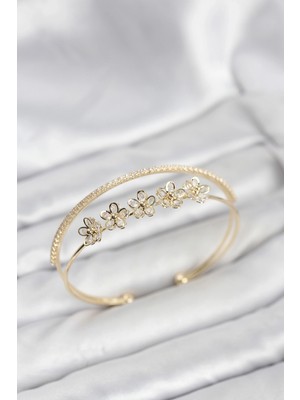 Shoplet Buğz Çiçek Model Pirinç Gold Renk Kadın Bileklik