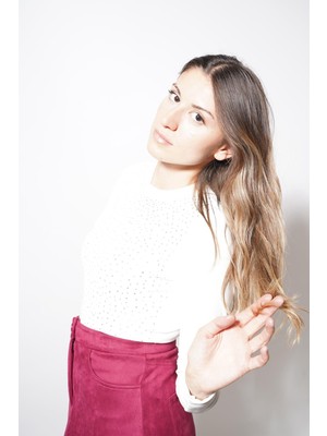 Ckm Moda Cotton Taşlı Uzun Kollu Bluz Beyaz