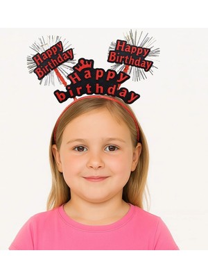 Shoplet Buğz Kırmızı Renk Işıltılı Yazılı Doğum Günü Parti Tacı