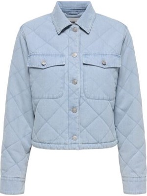 Only Kadın Gömlek Yaka Düğmeli Kapitone Mavi Ceket - 15361376