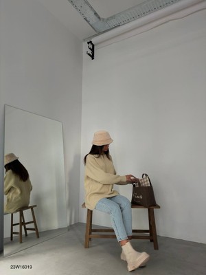 Ckm Moda Yüksek Kalite Kadın Oversize Örgü Kazak  Bej