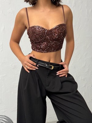 Ckm Moda Seduction Payetli Büstiyer Koyu Kahve