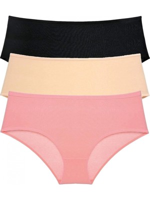 Marsilyan 3 Adet Kadın Yüksek Bel Bato Külot Siyah Ten Pudra