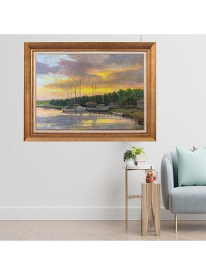 Giyense Altın Çerçeveli Paspartulu Manzara Tablo CRT059