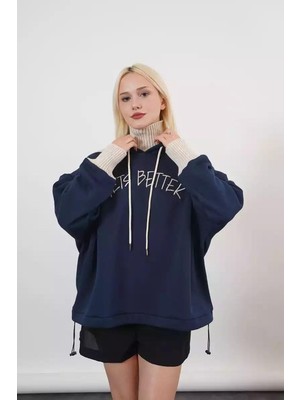 Ckm Moda Carole Yüksek Kaliteli Boğaz Detaylı Kadın Sweat  Lacivert