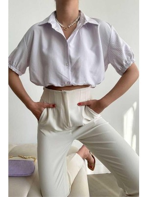 Ckm Moda Edna Yüksek Kalite Kadın Lila Beli Kolucu Lastikli Gömlek Lila