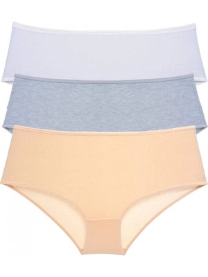 Marsilyan 3 Adet Kadın Yüksek Bel Bato Külot Beyaz Gri Ten