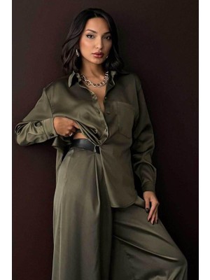 Ckm Moda Noir Silk Saten Gömlek Haki