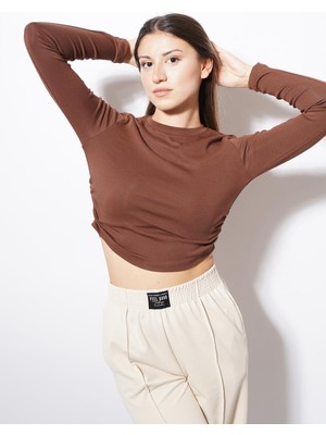 Ckm Moda Angle Yan Büzgülü Body Kahve