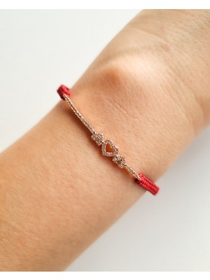 MoM's Collection Lucky Ayarlanabilir Koyu Kırmızı Taş Detaylı Ipli Kalpli Bileklik