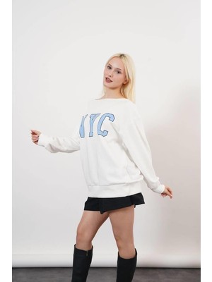 Ckm Moda Belda Yüksek Kalite Kadın Madonna Yaka Sweat  Beyaz