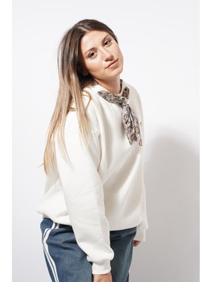 Ckm Moda Sella Fuarlı Basic Sweat Beyaz