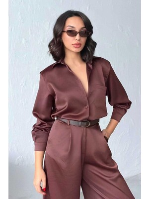 Ckm Moda Noir Silk Saten Gömlek Kahve