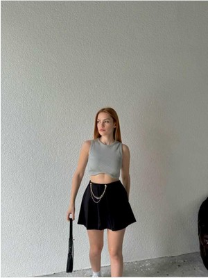 Ckm Moda Mira Yüksek Kalite Kadın Yuvarlak Yaka Bluz Gri