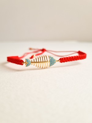 MoM's Collection Lucky Ayarlanabilir Kırmızı Taş Detaylı Ipli Balıklı Bileklik