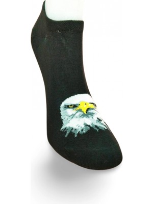 Marsilyan Siyah Beyaz Kartal Desenli Sportif Unisex  Kısa Bilek Çorap Yazlık 1 Çift