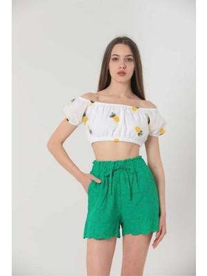 Ckm Moda Topshow Ananas Meyve Nakışlı Toptan Büstiyer Beyaz