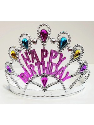 Shoplet Buğz Gümüş Renk Happy Birthday Yazılı Doğum Günü Tacı