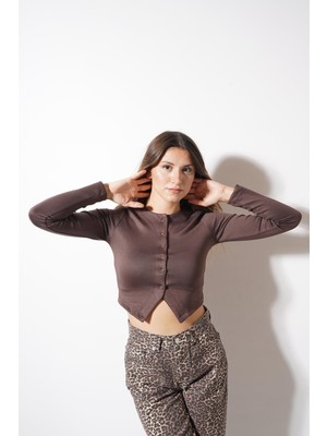 Ckm Moda Echo Düğmeli Modal Bluz  Kahve