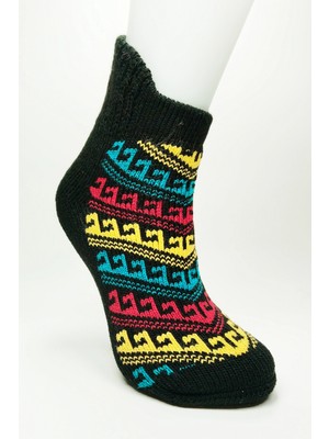 Marsilyan Kalın Kışlık Kadın Soket Çorap Yünlü Havlu Ev Giyim Patik  Desen 1 Siyah