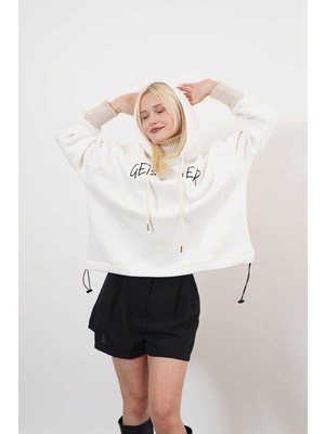 Ckm Moda Carole Yüksek Kaliteli Boğaz Detaylı Kadın Sweat  Beyaz