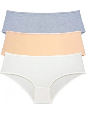 Marsilyan 3 Adet Kadın Yüksek Bel Bato Külot Gri Ten Krem