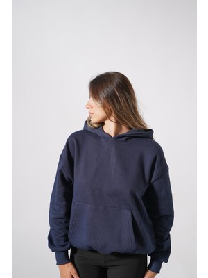 Ckm Moda Terra Yüksek Kalite Kadın Kanguru Cepli Sweat Lacivert