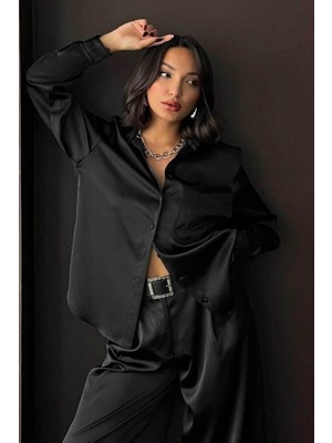 Ckm Moda Noir Silk Saten Gömlek Siyah