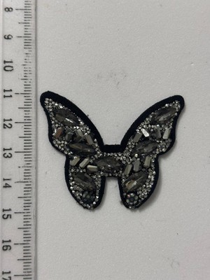 Boncukcu Abla Ütüyle Yapışan Parlak Beyaz Taşlı Kelebek Aplik Kristal Taşlı Ayakkabı, Çanta ve Kıyafet Aksesuarı