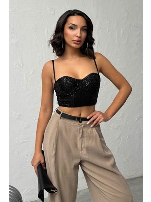 Ckm Moda Seduction Payetli Büstiyer Siyah