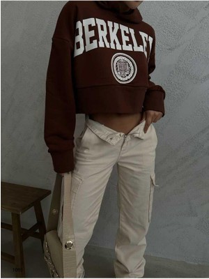 Ckm Moda Diana Yüksek Kalite Kadın Crop Sweatshirt  Kahve