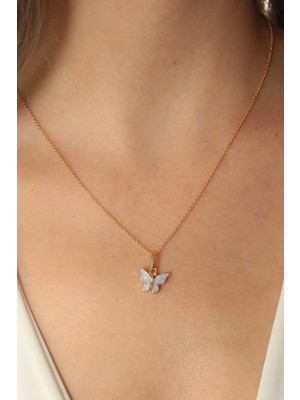 Shoplet Buğz Gold Mavi Renk Kelebek Figür Kadın Kolye