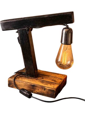 Yediotuz Digital Pazarlama Woodylight Rustik El Yapımı Masif Ahşap Masa Lambası - Retro Edison Tasarım Dekoratif Gece Lambası