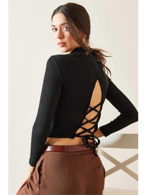 Ckm Moda Grace Yüksek Kalite Kadın Sırtı Bağlamalı Bluz  Siyah