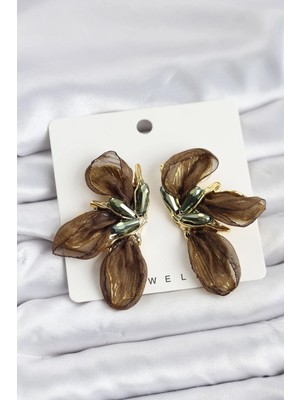Shoplet Buğz Lotus Model Haki Renk Tüllü Kadın Küpe