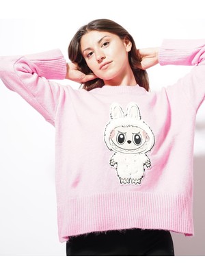 Ckm Moda Bunny Labubu Detaylı Triko Kazak Pembe