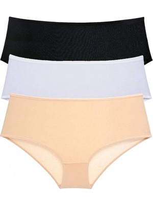 Marsilyan 3 Adet Kadın Yüksek Bel Bato Külot Siyah Beyaz Ten