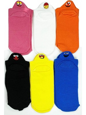 Marsilyan 6 Çift Emoji Desen Nakış Baskılı Kadın Pamuklu Bilek Çorap